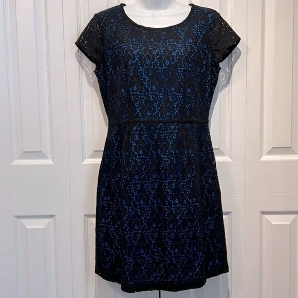 Levi’s‎ Black Lace/Blue Lined Cap Sleeve Dress Size 8 - Picture 1 of 14